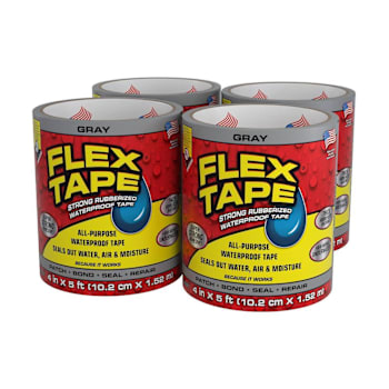 Flex Seal Strong Rubberized Waterproof Tape, Gray, 4" X 5', Case Of 4