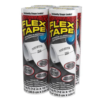 Image for Flex Seal Strong Rubberized Waterproof Tape, White, 12" X 10', Case Of 4 from HD Supply