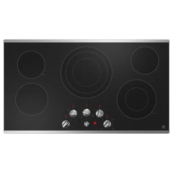 GE® 36 In. 5 Burner Smooth Surface Radiant Electric Cooktop, Built-In Knob Control, Stainless Steel, ADA