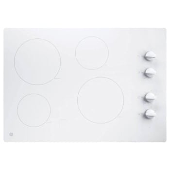 GE® 30 In. 4 Burner Smooth Surface Radiant Electric Cooktop, Built-In Knob, White, ADA