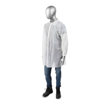 Image for AmbiShield Polypropylene Labcoat 5 Snaps No Pocket Elast Wrist 2x Wht Case Of 30 from HD Supply