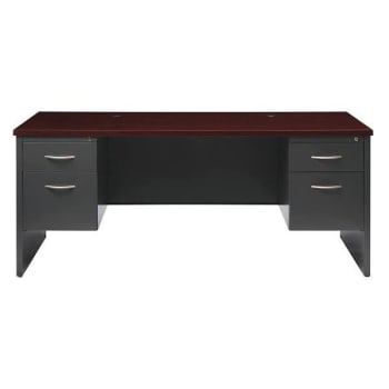 Image for Hirsh Executive Office Modular Double Pedestal File Office Desk, 36 Inch D X 72 Inch W, Charcoal / Mahogany from HD Supply