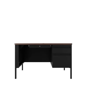 Image for Hirsh 30"Dx48"W Right Hand Sngl Pedestal Desk Rnd Corner T-Mold Top Black/Walnut from HD Supply