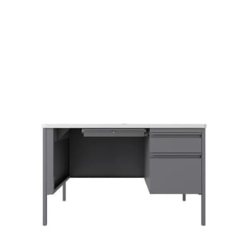 Image for Hirsh 30"Dx48"W Right Hand Sngl Pedestal File Rnd Corner T-Mold Platinum/White from HD Supply