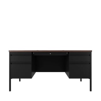 Image for Hirsh 30"Dx60"W Double Pedestal File Desk Rnd Corner T-Mold Top Black/Walnut from HD Supply