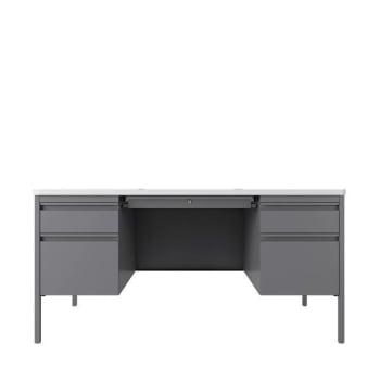 Image for Hirsh 30"Dx60"W Double Pedestal File Desk Rnd Corner T-Mold Top Platinum/White from HD Supply