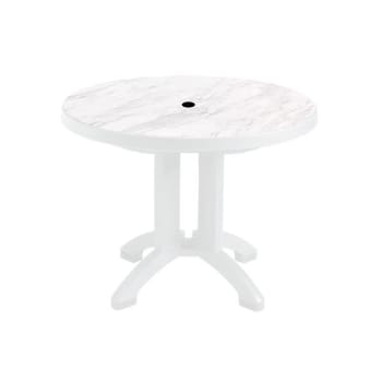 Grosfillex Aquaba 38 Resin Round Table, White Marble/White