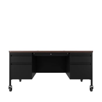 Image for Hirsh 30"Dx60"W Mobile Double Pedestal File Desk Rnd Crnr T-Mold Black/Walnut from HD Supply