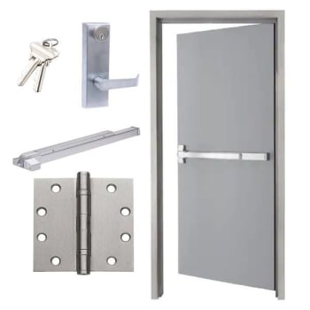 Shield Security Door Kit, 3'0" X 6'8" Door, Frame, Hinge, Exit Device, Left