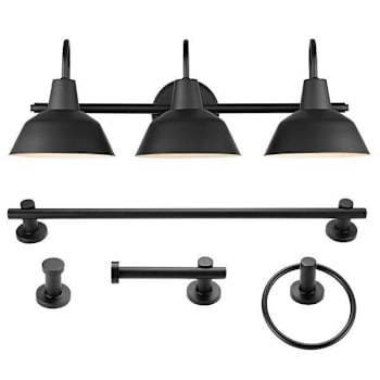 Image for Globe Electric Brooklyn 3-Light Vanity Light And Bath Set, Matte Black, 5 Piece from HD Supply