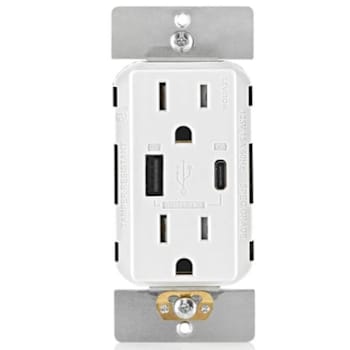 Leviton 15a Decora Receptacle With Type A / C Usb, Tamper-Resitant, 125v, White