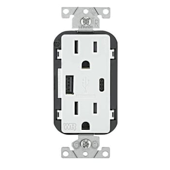 Leviton 15a Decora Receptacle With Type A / C Usb, Weather-Resitant, White
