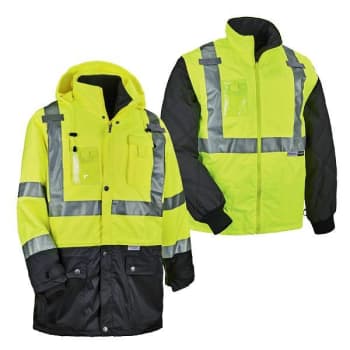 Image for Ergodyne 8388 S Lime 4-In-1 Hi-Vis Winter Jacket Parka Black Bottom from HD Supply