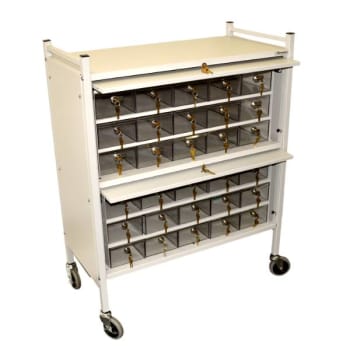 Image for Omnimed Cart 30 Acrylic Drawers W/Locks 2 Retractable Shelf Doors Beige Cabinet from HD Supply