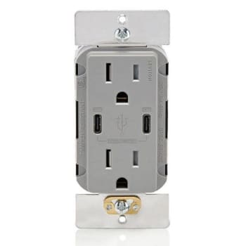 Image for Leviton 15a Decora Tamper-Resistant Receptacle With 60w Dual USB Type C/C, Grey from HD Supply