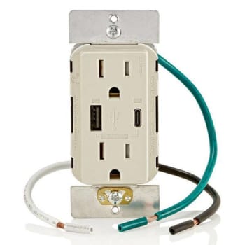 Leviton 15a Decora Tamper-Resist Receptacle With 60w USB Type A/C, Light Almond