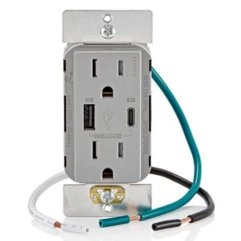 Image for Leviton 15a Decora Tamper-Resistant Receptacle With 60w Dual USB Type A/C, Grey from HD Supply