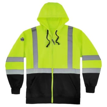Ergodyne 8372 2XL Lime Class 3 Hooded Sweatshirt Black Bottom Zipper