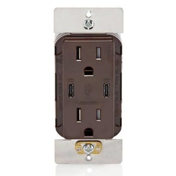 Leviton 15a Decora Tamper-Resistant Receptacle With 60w Dual USB Type C/C, Brown