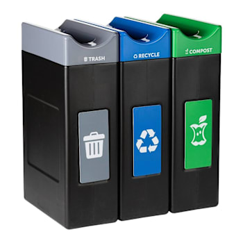 Image for Commercial Zone® Avante™ 3-Stream Trash, Recycling And Compost Center, 3-30-Gallon Narrow Open Top Units, Liners Included from HD Supply