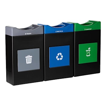 Image for Commercial Zone® Avante™ 3-Stream Trash, Recycling And Compost Center, 3-30-Gallon Shallow Open Top Units, Liners Included from HD Supply