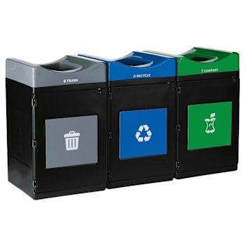 Image for Commercial Zone® Avante™ 3-Stream Trash, Recycling And Compost Center, 3-55-Gallon Open Top Units, Liners Included from HD Supply