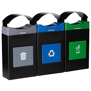 Image for Commercial Zone® Avante™ 3-Stream Trash, Recycling And Compost Center, 3-30-Gallon Shallow Units, W/Canopy Lids, Liners Inclu from HD Supply