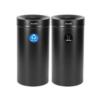 Alpine Industries 27 Gallon Ss Recycling Can And Trash Receptacle In Black