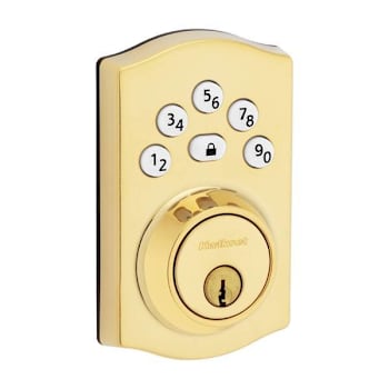 Image for Kwikset Powerbolt 240 Contemporary Keypad Electronic Lock, Polished Brass from HD Supply