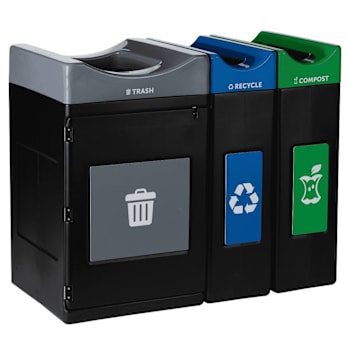 Image for Commercial Zone® Avante™ 3-Stream Trash, Recycling And Compost Center, 1-55-Gallon Trash, 30 Gallon Recycle And Compost Open from HD Supply