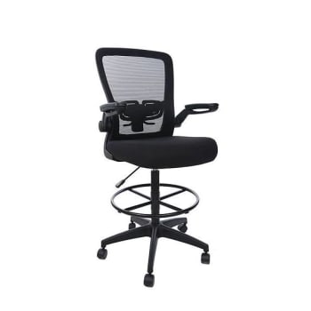 Image for Boss Office Products Deluxe Black Frame Mesh-Back Draft Chair W/Flip-Up Arms from HD Supply