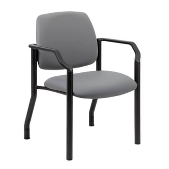 Boss Office Products Heavy Duty Chair W/Arm Black Frame Gray Antimicrobial Vinyl