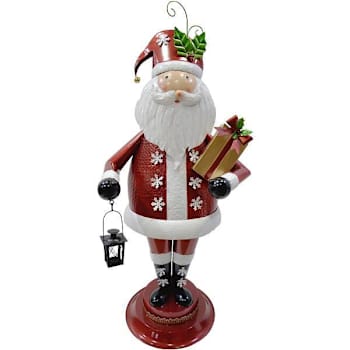 Fraser Hill Farm 50" Iron Santa Holding Gift And Lantern With Lawn Stake