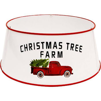 Fraser Hill Farm 26" Metal Christmas Tree Collar With Retro Truck, White