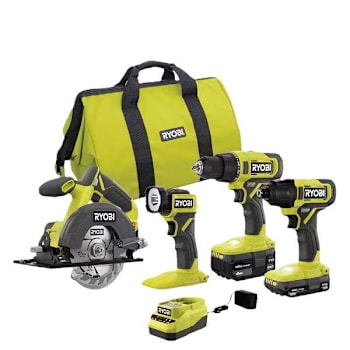 Image for Ryobi One+ 18v Cordless 4-Tool Kit With 1.5 Ah Battery, 4.0 Ah Battery, Charger from HD Supply