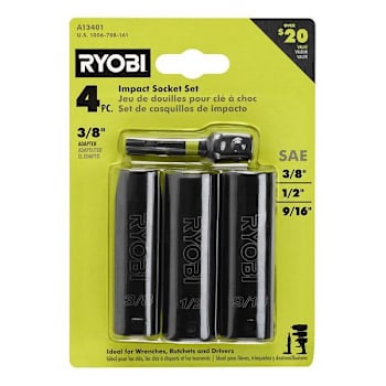 Ryobi 3/8" Drive SAE Impact Socket Set, 4 Piece