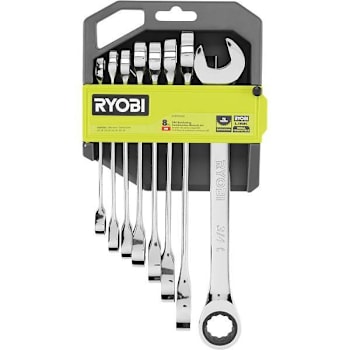 Ryobi SAE Ratcheting Combination Wrench Set, 8 Piece