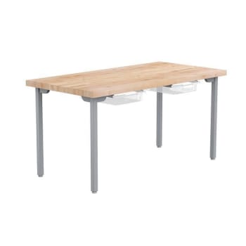 National Public Seating Hd Fixed Designer Table With Butcherblock, 2 Tote, 30x60