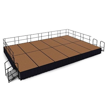 National Public Seating 16'X24'X24" Stage, Shirred Pleat Black Skirt, Hardboard