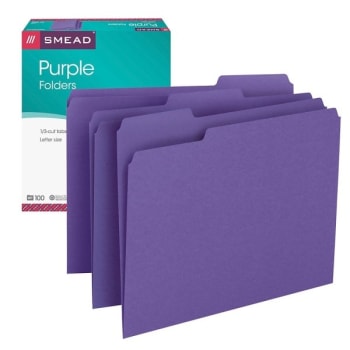 Image for SMEAD® Purple 1/3 Cut Color File Folder, Package Of 100 from HD Supply