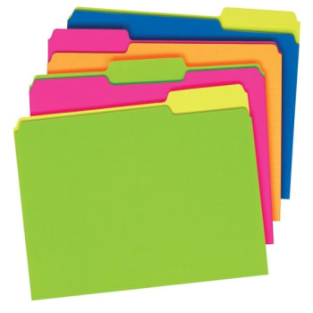 Image for Pendaflex® Assorted Colors 1/3 Cut Twisted Twin Tab Glow File Folder Pack Of 24 from HD Supply