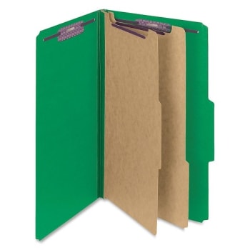 SMEAD® Green Top-Tab Classification Folder With Coated Fastener, Package Of 10
