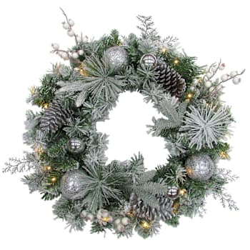 Image for Fraser Hill Farm 24" Pre-Lit Flocked Christmas Wreath, Battery Operated from HD Supply