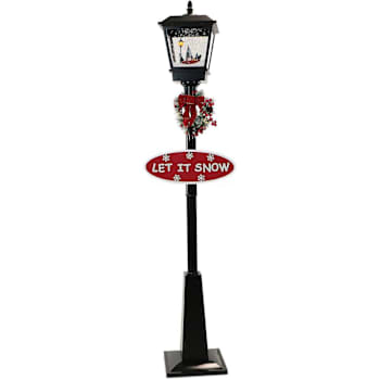 Fraser Hill Farm 71" Musical Snowy Christmas Street Lamp, Black