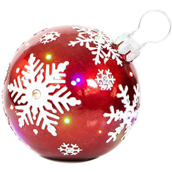 Fraser Hill Farm 18" Lighted Jeweled Ball Ornament With Snowflake Design, Red