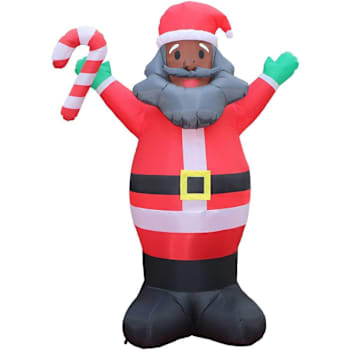 Fraser Hill Farm 10' Prelit Inflatable African American Santa Holding Candy Cane