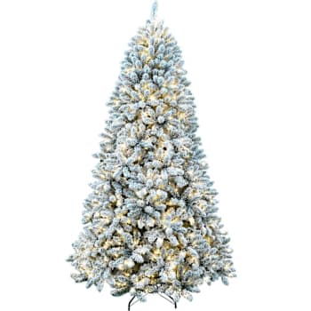 Fraser Hill Farm 7.5' Flocked Winter Snow Pine Christmas Tree With LED Lighting