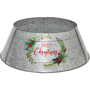 Image for Fraser Hill Farm 26" Metal Christmas Tree Collar With Merry Christmas Galvanized from HD Supply