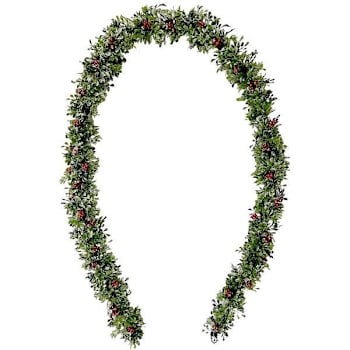 Fraser Hill Farm 9' Frosted Faux Boxwood Christmas Garland With Red Berries
