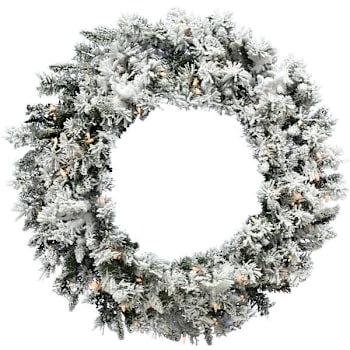Fraser Hill Farm 36" Mountain Pine Flocked Wreath With Warm White LED Lights